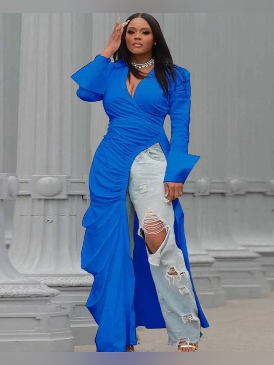 Amazon Dresses & Skirts - Amazon NWT Royal Blue Side Slit Maxi Tunic Shirt Dress - Size [X]